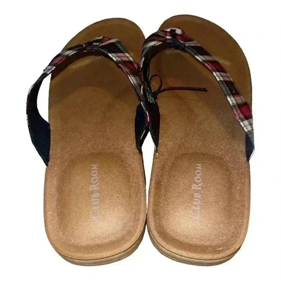 Club Room Mens RILEY Red/Blue Plaid Flip Flop Sandals, Size 12 - Picture 6 of 6